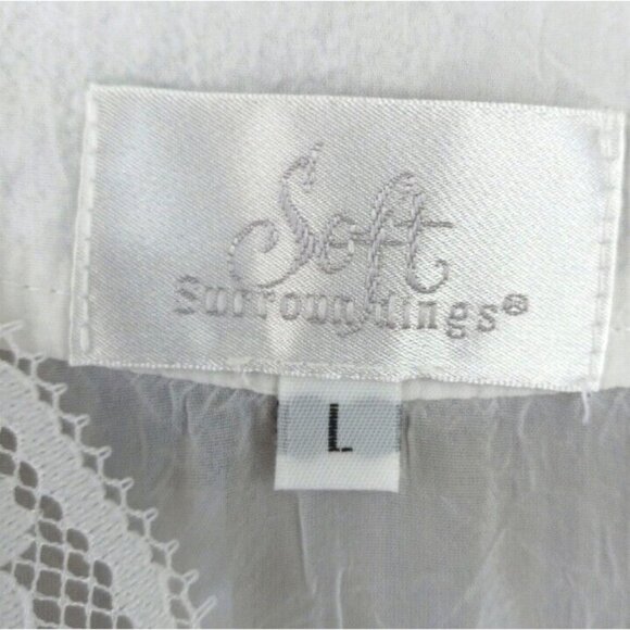 Soft Surroundings Blouse Top Sz L White Lace Trim Flounce Sleeve V-Neck Feminine - Picture 7 of 13
